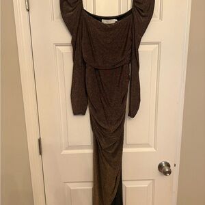 Astr Shimmering Brown Long Sleeve Dress